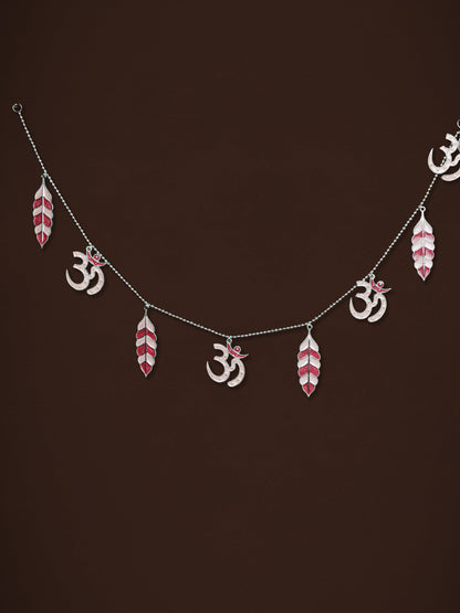 White Metal Thoran with Swastik & Leaf - Pink - WL5584-1