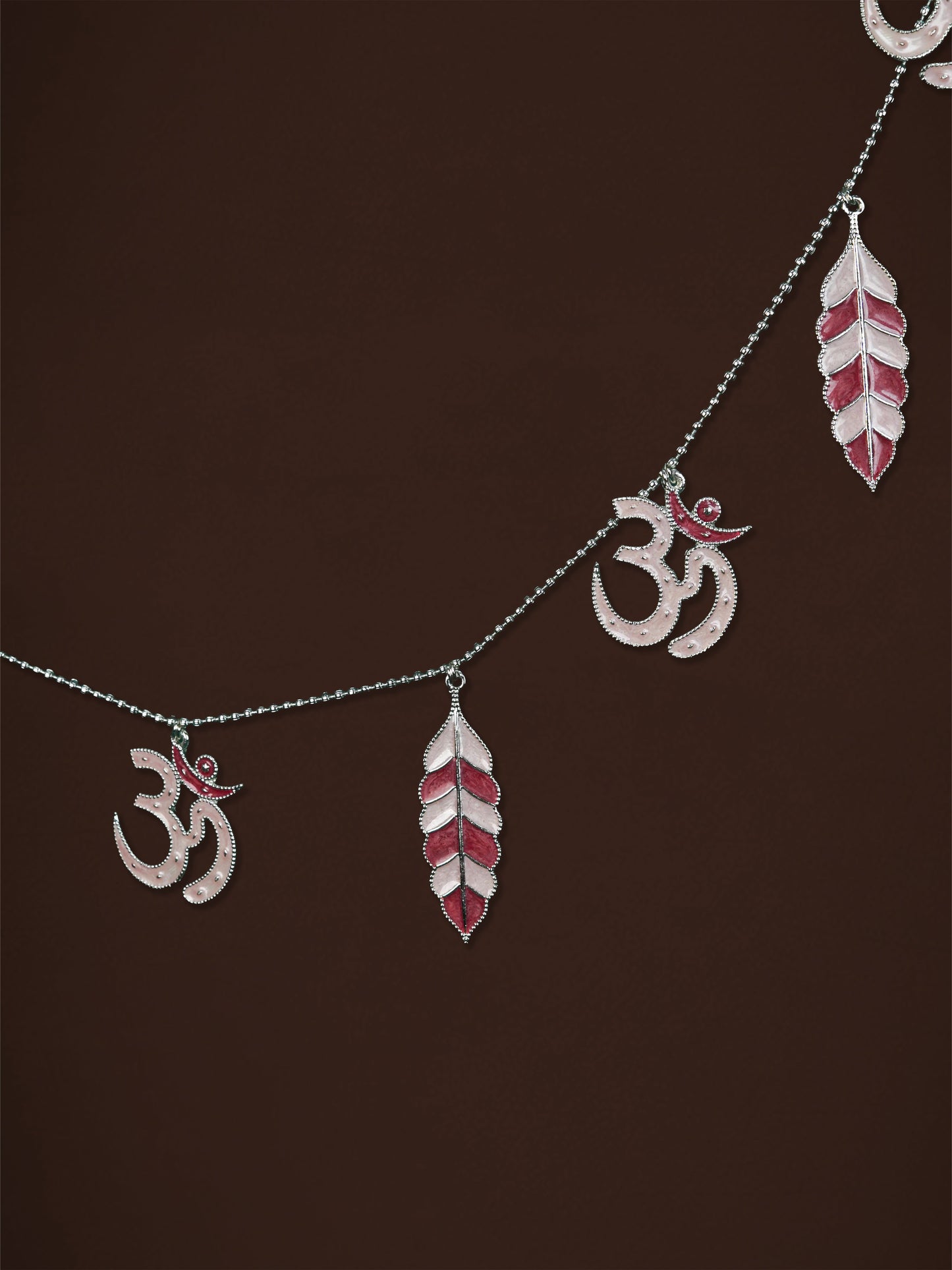 White Metal Thoran with Swastik & Leaf - Pink - WL5584-1