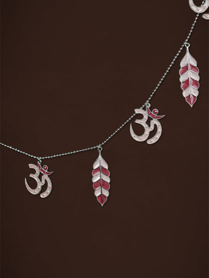 White Metal Thoran with Swastik & Leaf - Pink - WL5584-1