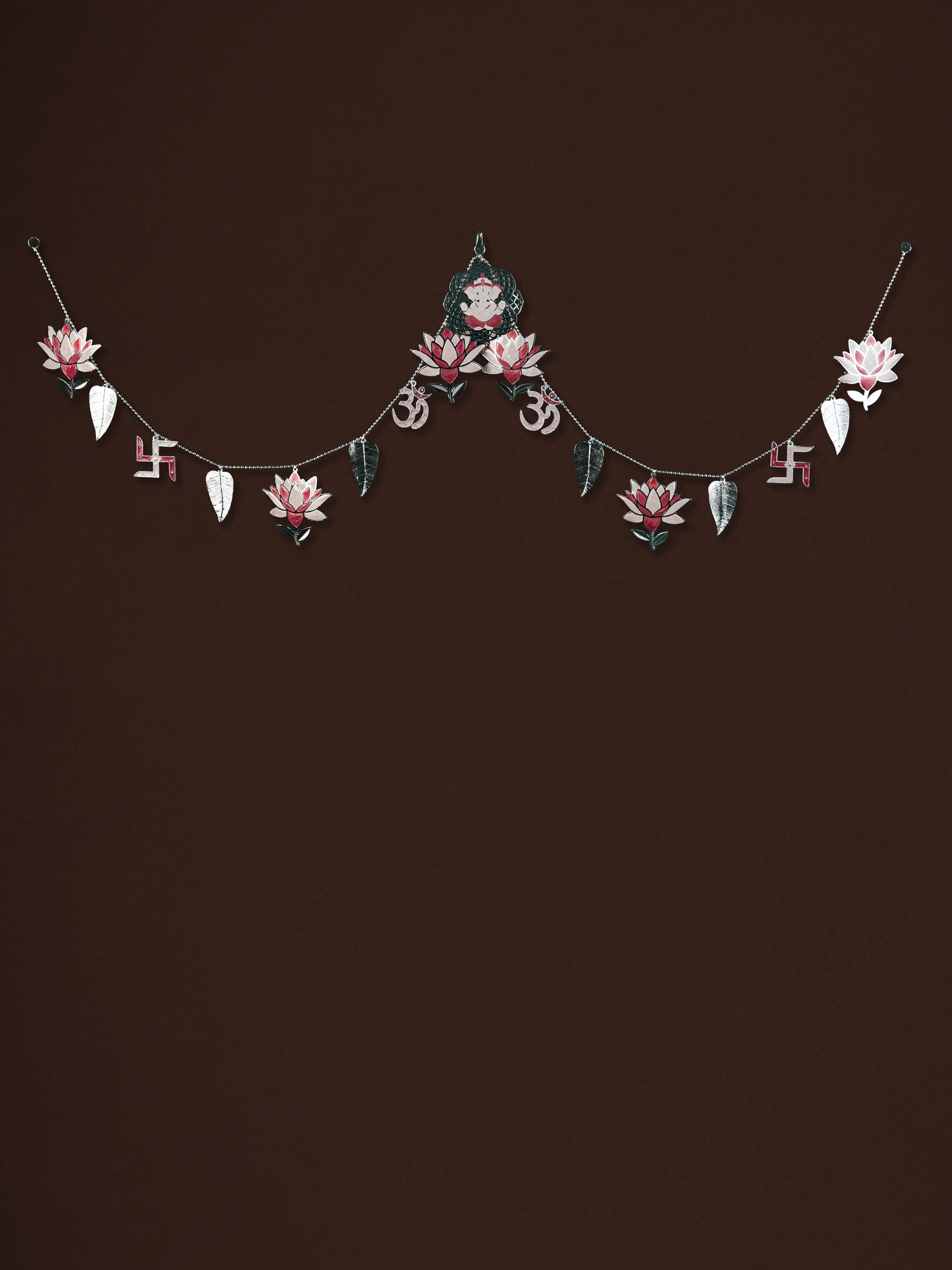 White Metal Thoran with Ganesha & Lotus - Pink - WL5585-1