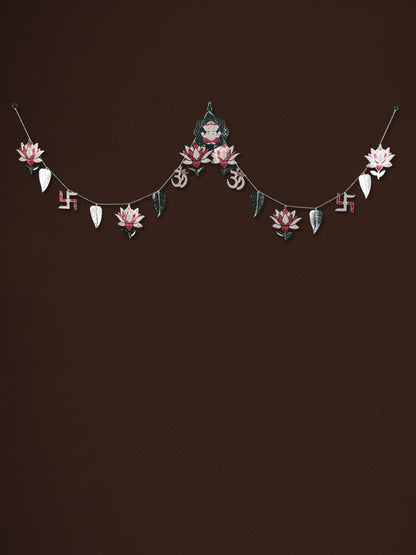 White Metal Thoran with Ganesha & Lotus - Pink - WL5585-1