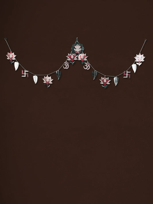 White Metal Thoran with Ganesha & Lotus - Pink - WL5585-1