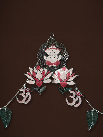 White Metal Thoran with Ganesha & Lotus - Pink - WL5585-1
