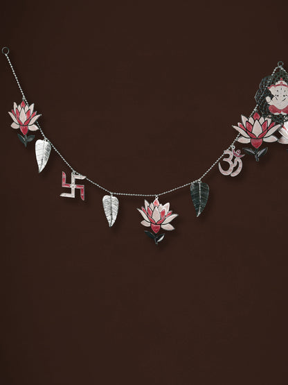 White Metal Thoran with Ganesha & Lotus - Pink - WL5585-1