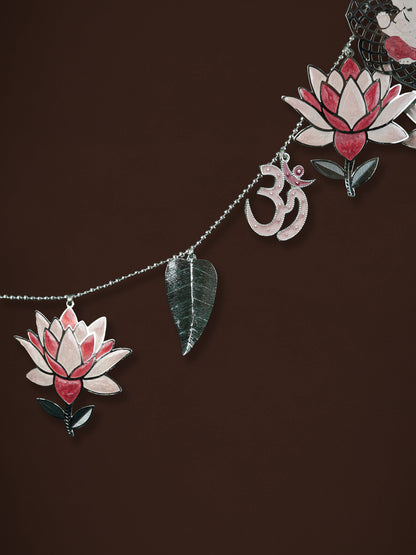 White Metal Thoran with Ganesha & Lotus - Pink - WL5585-1