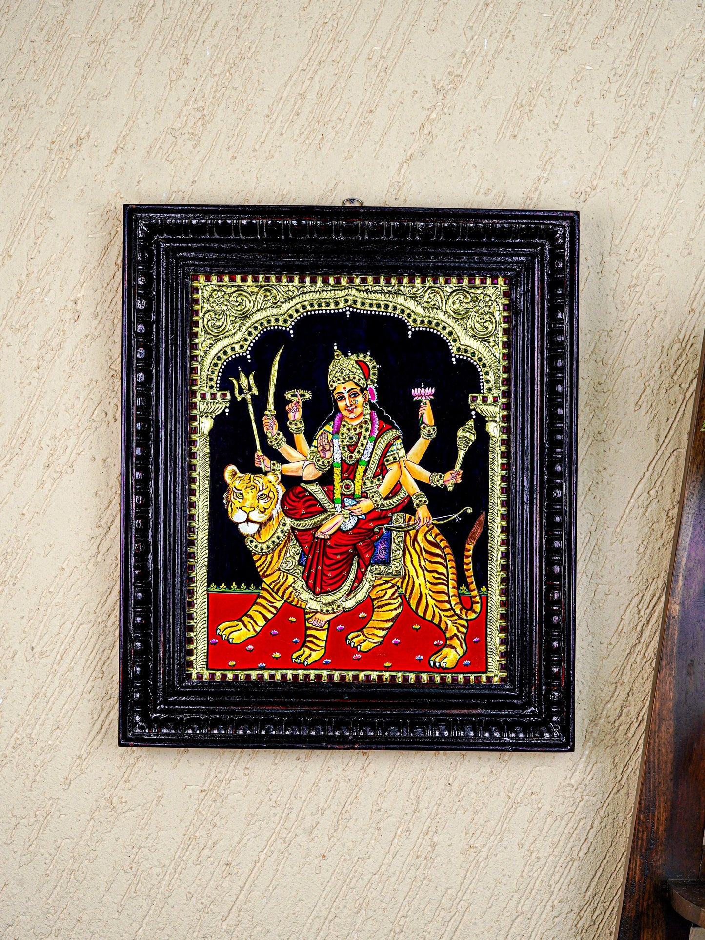 Tanjore Painting - Durga - Flat (Gold Foil) - 15x12 inch - WL5590