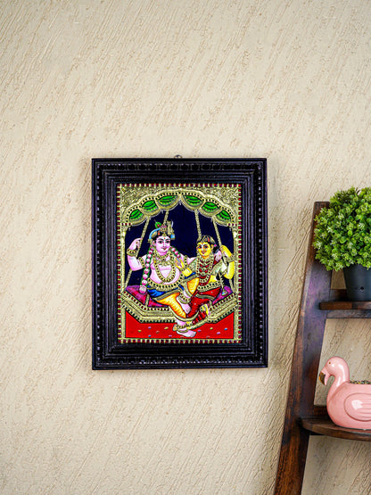 Tanjore Painting - Radha-Krishna - Flat (Gold Foil) - 15x12 inch - WL5591