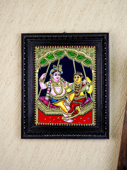 Tanjore Painting - Radha-Krishna - Flat (Gold Foil) - 15x12 inch - WL5591