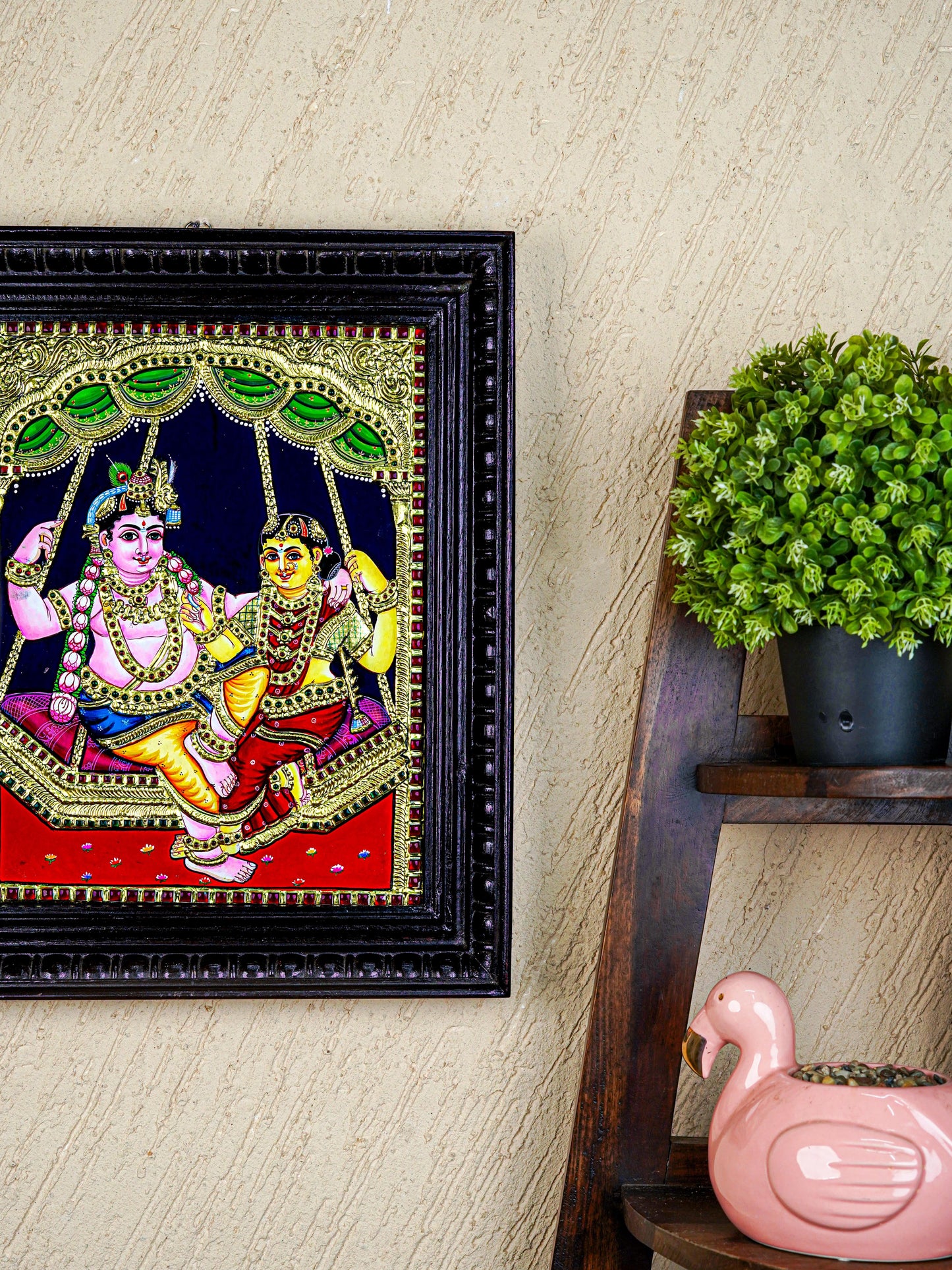 Tanjore Painting - Radha-Krishna - Flat (Gold Foil) - 15x12 inch - WL5591