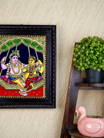 Tanjore Painting - Radha-Krishna - Flat (Gold Foil) - 15x12 inch - WL5591