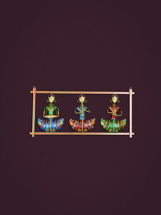 Metal Handpainted Musicians Wall Hanging Panel - Gold - WL5596