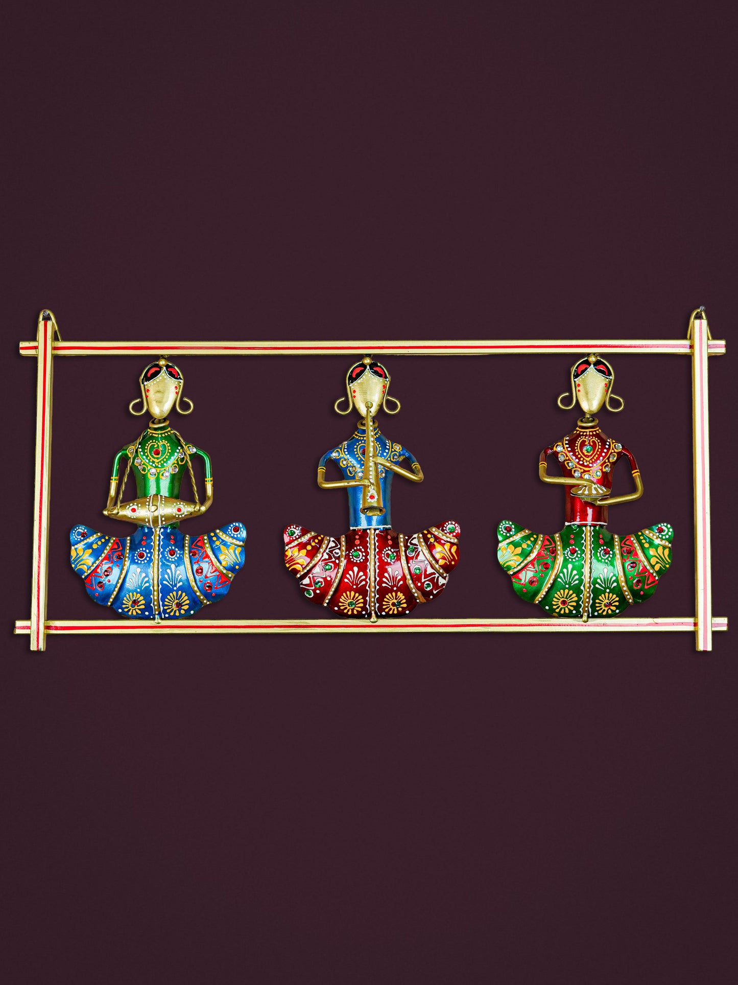 Metal Handpainted Musicians Wall Hanging Panel - Gold - WL5596