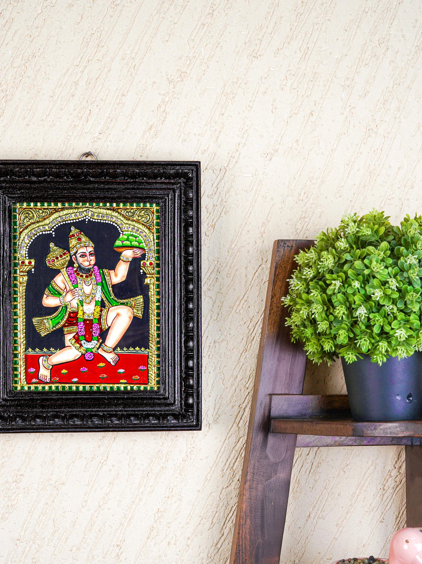 Tanjore Painting - Hanuman - Semi Embossed - 10x8 inch - WL5614