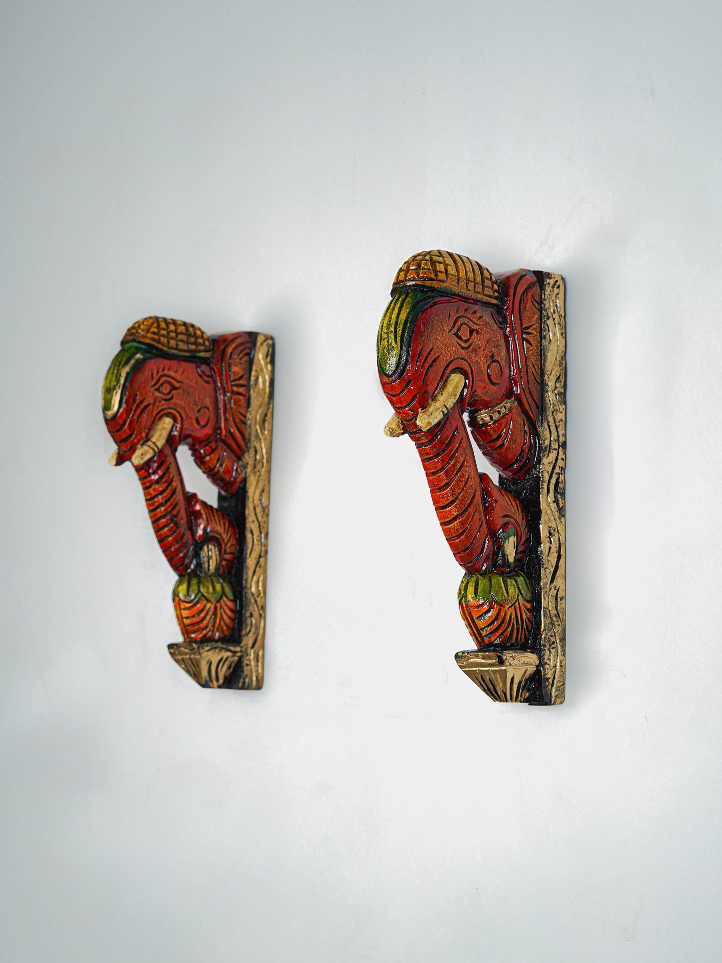 Wooden Carved Elephant Bracket - 12 inch - Set of 2 - WL5618