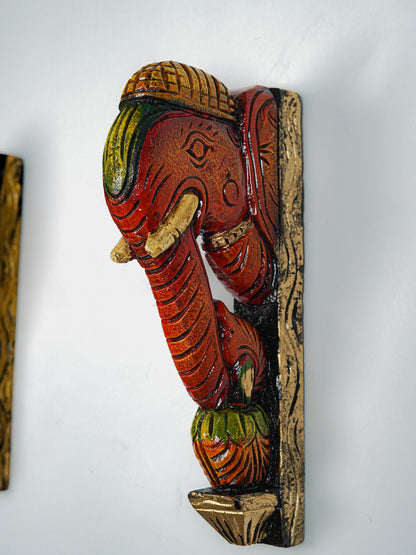 Wooden Carved Elephant Bracket - 12 inch - Set of 2 - WL5618
