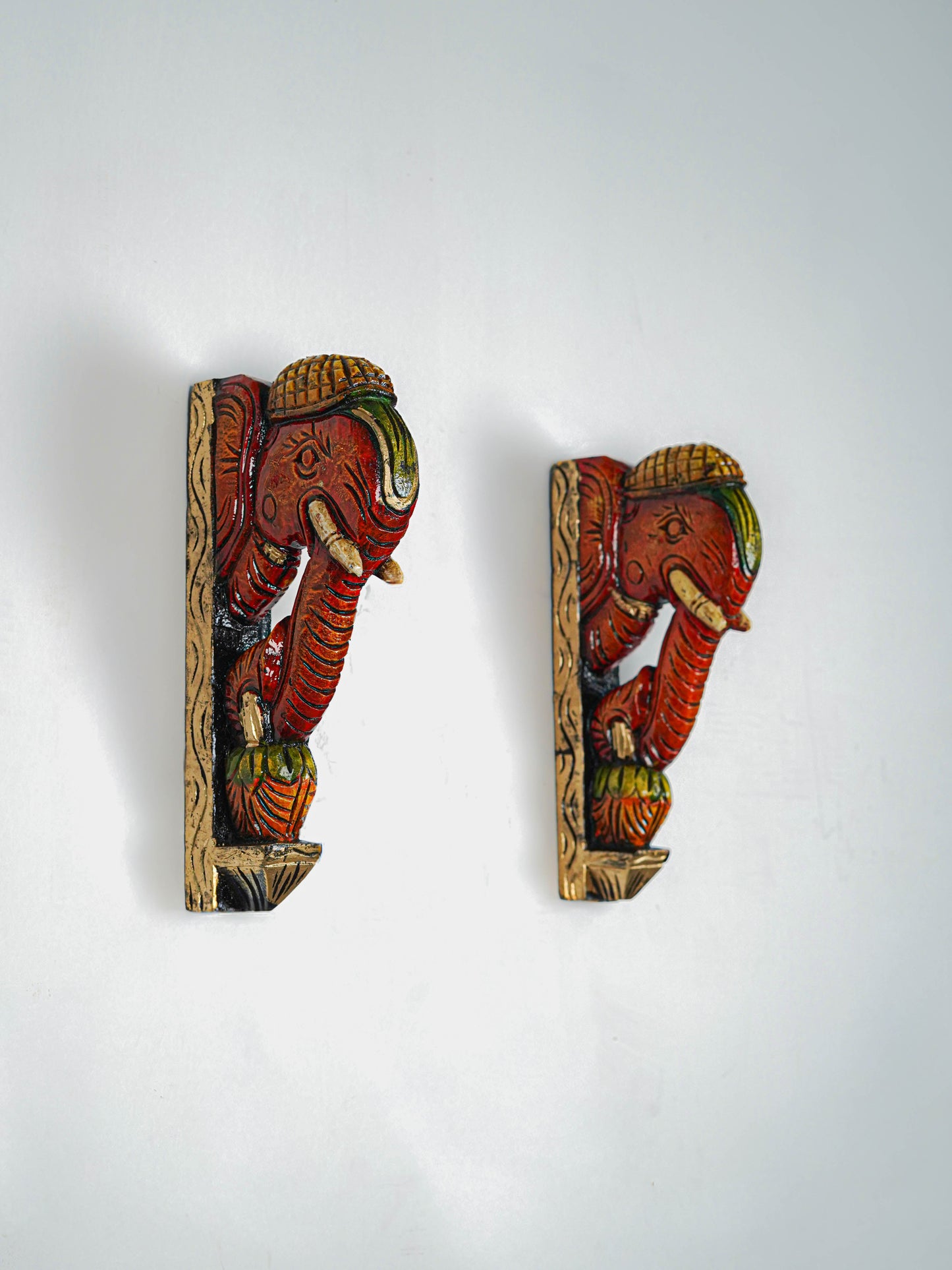 Wooden Carved Elephant Bracket - 12 inch - Set of 2 - WL5618