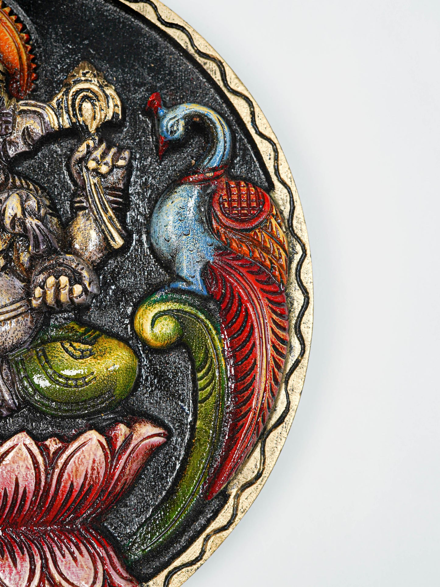 Wooden Carved Ganesha Round Frame - Purple - 12 inch - WL5620-1