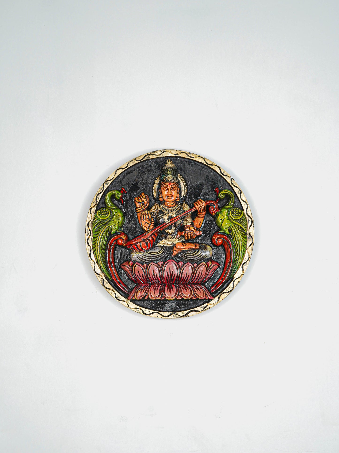 Wooden Carved Lakshmi Round Frame - Voilet - 12 inch - WL5621-1