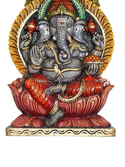 Wooden Carved Ganesha Wall Hanging Frame - 18 inch - WL5622