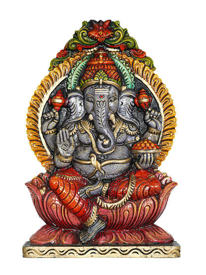 Wooden Carved Ganesha Wall Hanging Frame - 18 inch - WL5622