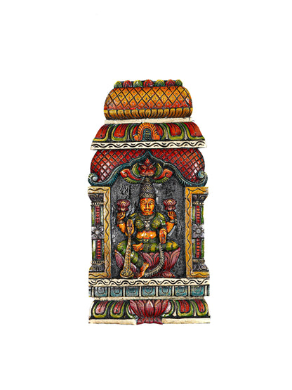 Wooden Carved Saraswathi with Gopuram Design Wall Hanging Frame - 24 inch - WL5624