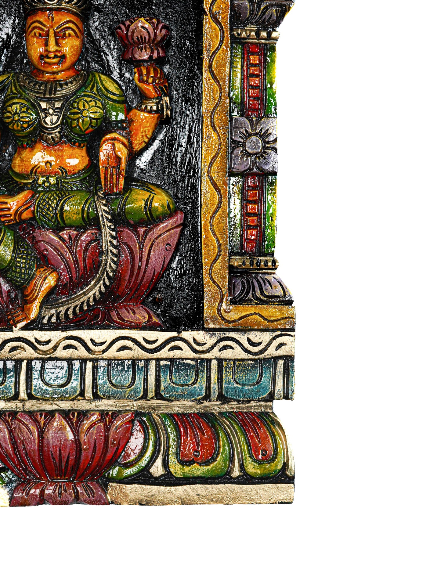 Wooden Carved Saraswathi with Gopuram Design Wall Hanging Frame - 24 inch - WL5624