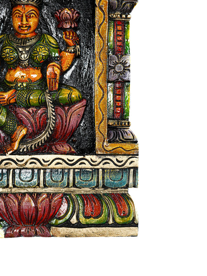 Wooden Carved Saraswathi with Gopuram Design Wall Hanging Frame - 24 inch - WL5624