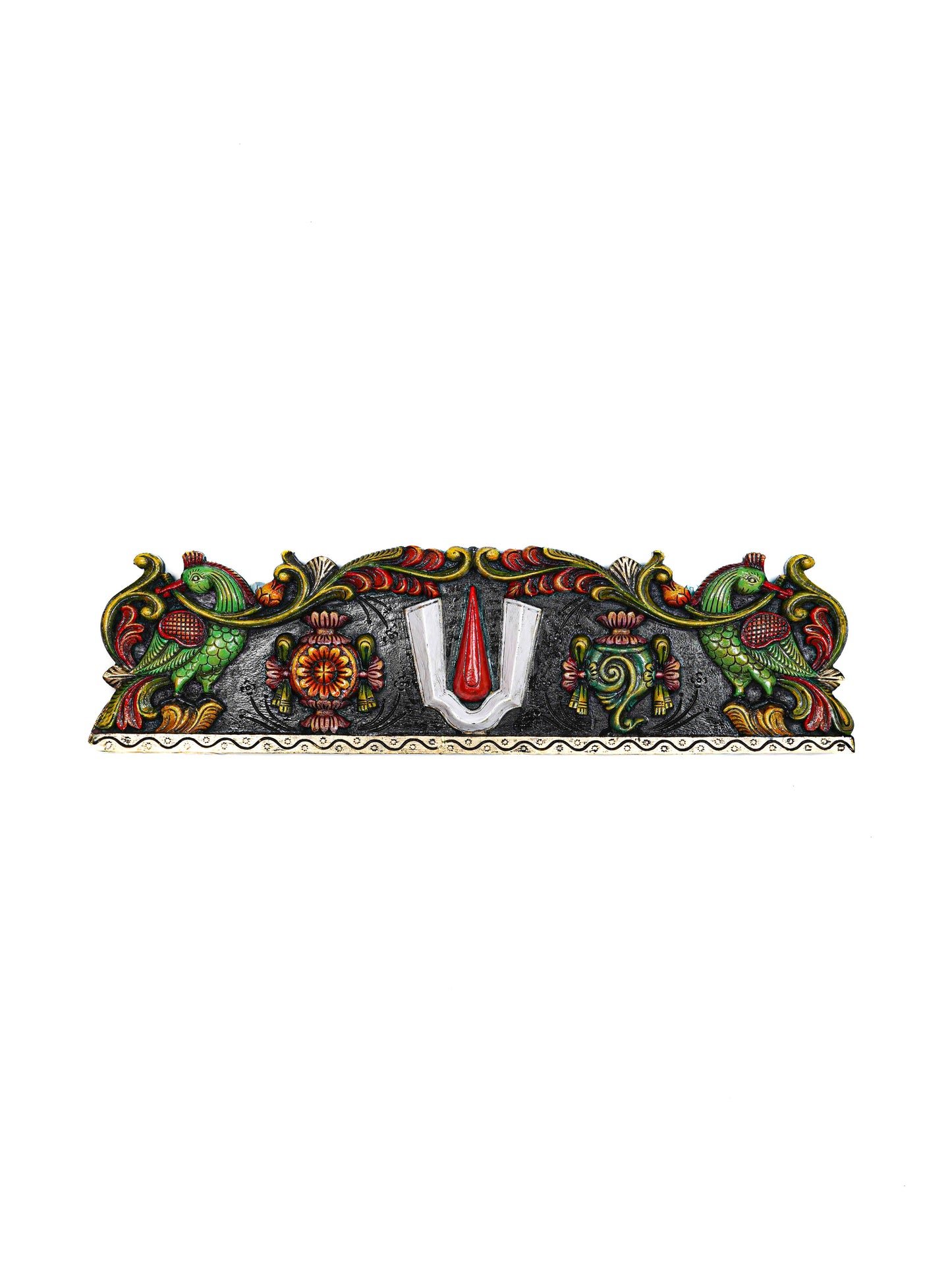Wooden Carved Namam Panel with Flower Wall Hanging Panel - 36 inch - WL5626
