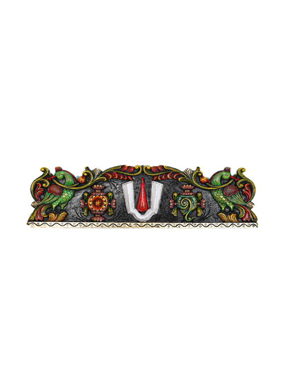 Wooden Carved Namam Panel with Flower Wall Hanging Panel - 36 inch - WL5626