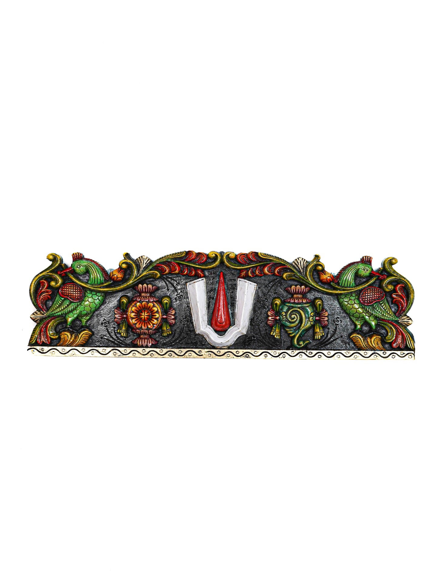 Wooden Carved Namam Panel with Flower Wall Hanging Panel - 36 inch - WL5626