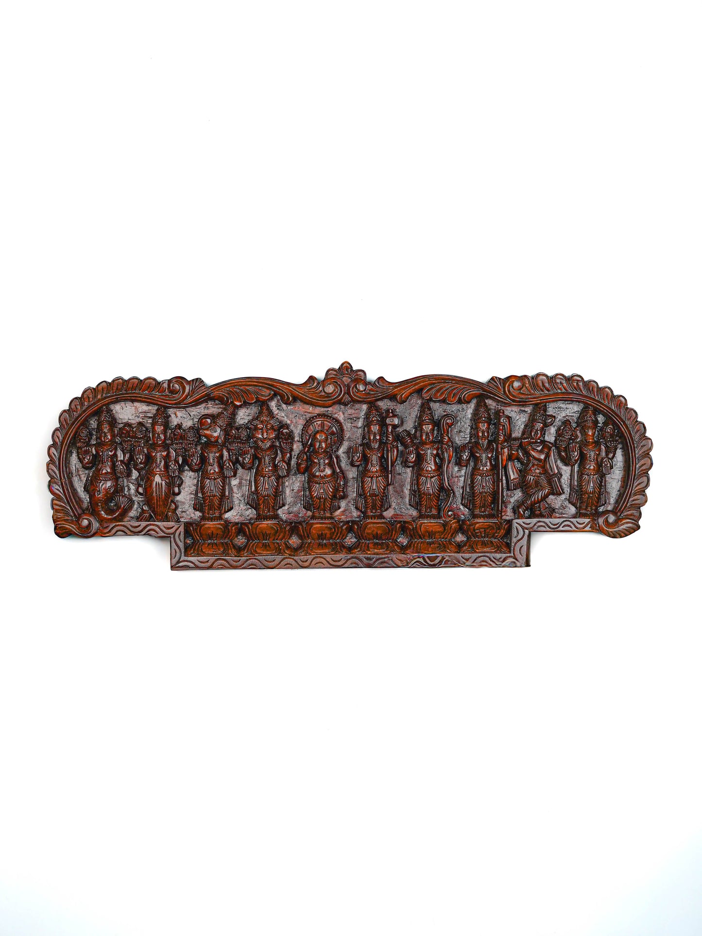Wooden Carved Dasavatharam Wall Hanging Panel - Brown - 36 inch - WL5628