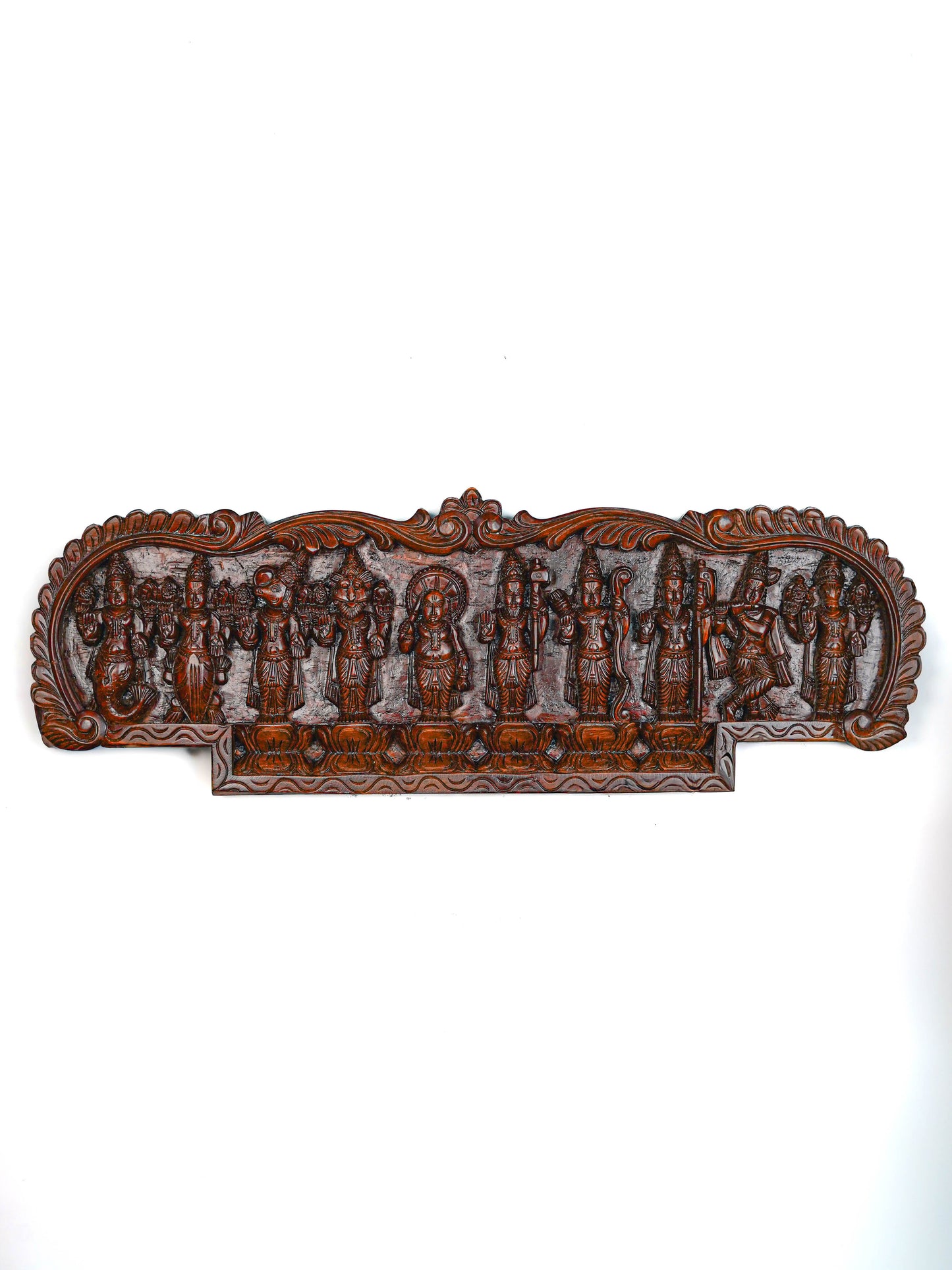 Wooden Carved Dasavatharam Wall Hanging Panel - Brown - 36 inch - WL5628