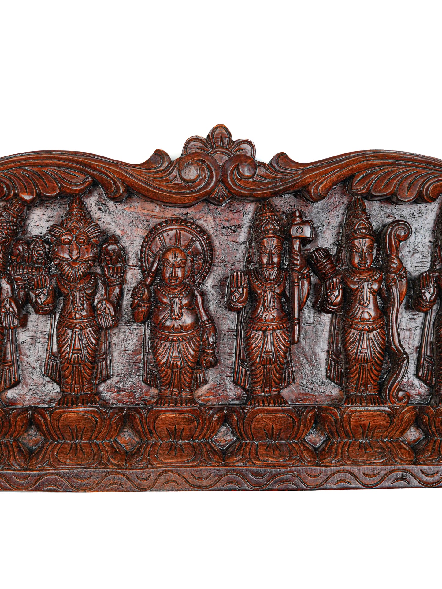 Wooden Carved Dasavatharam Wall Hanging Panel - Brown - 36 inch - WL5628