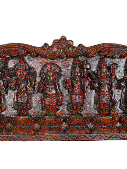 Wooden Carved Dasavatharam Wall Hanging Panel - Brown - 36 inch - WL5628