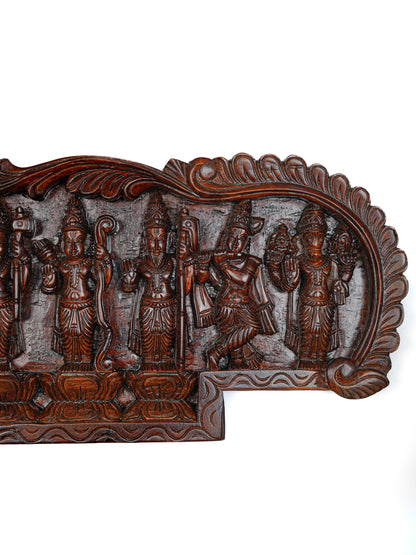 Wooden Carved Dasavatharam Wall Hanging Panel - Brown - 36 inch - WL5628