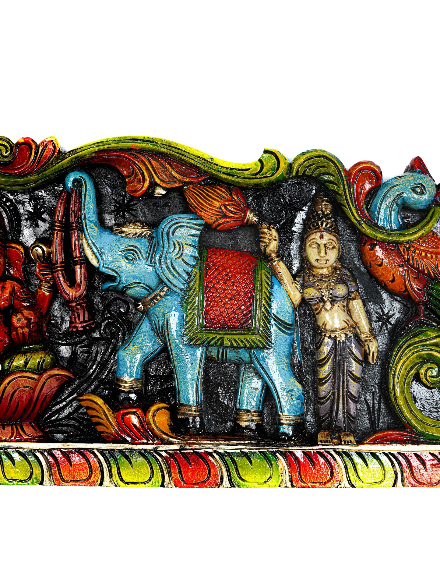 Wooden Carved Ganesha with Elephant Wall Hanging Panel - 35 inch - WL5629