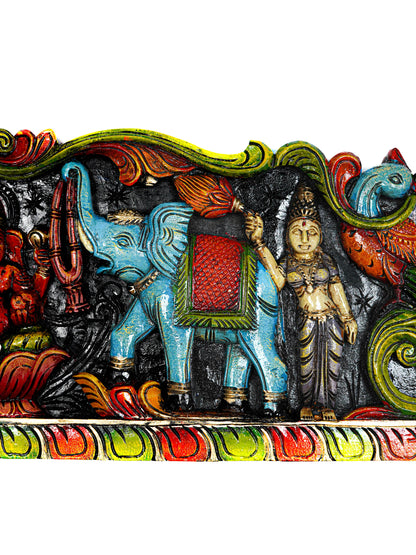 Wooden Carved Ganesha with Elephant Wall Hanging Panel - 35 inch - WL5629