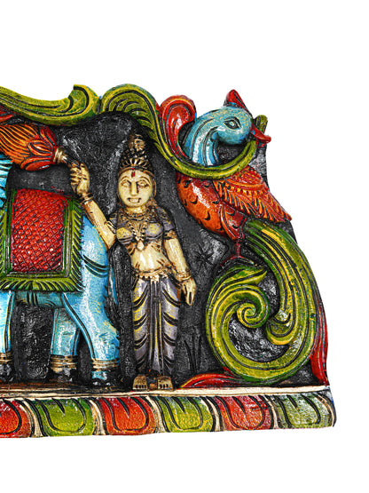 Wooden Carved Ganesha with Elephant Wall Hanging Panel - 35 inch - WL5629