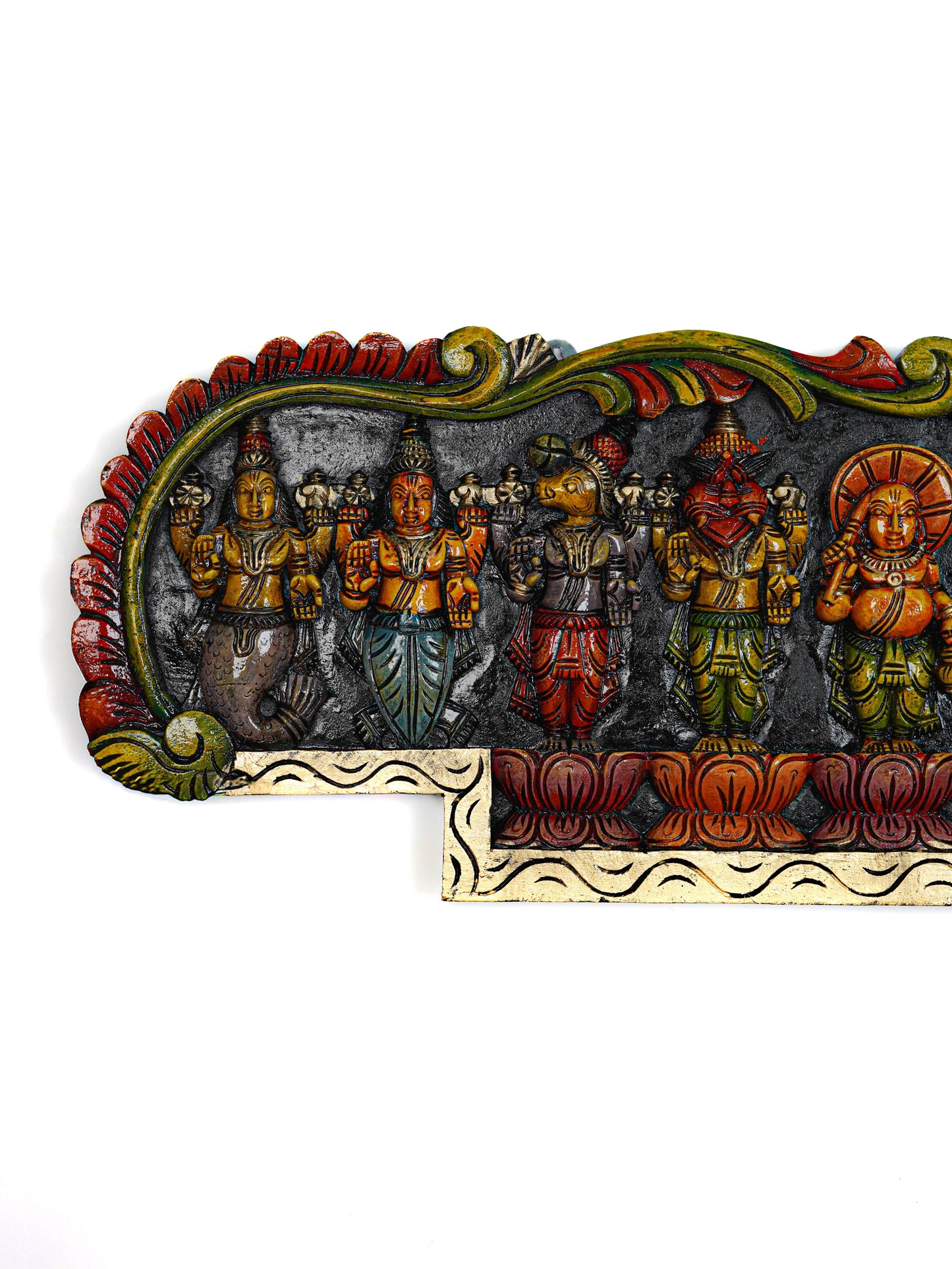 Wooden Carved Dasavatharam Wall Hanging Panel - 35 inch - WL5630