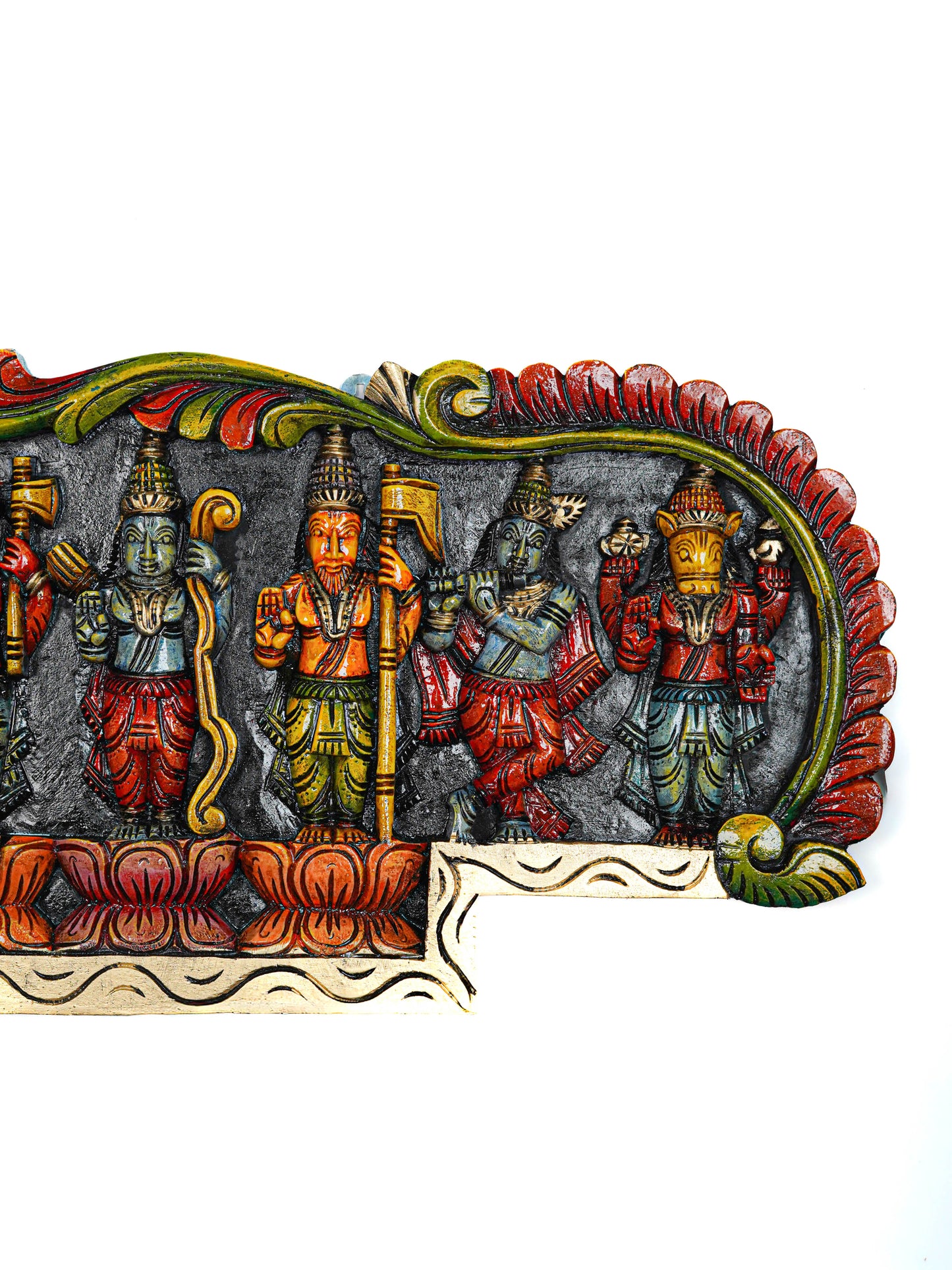 Wooden Carved Dasavatharam Wall Hanging Panel - 35 inch - WL5630