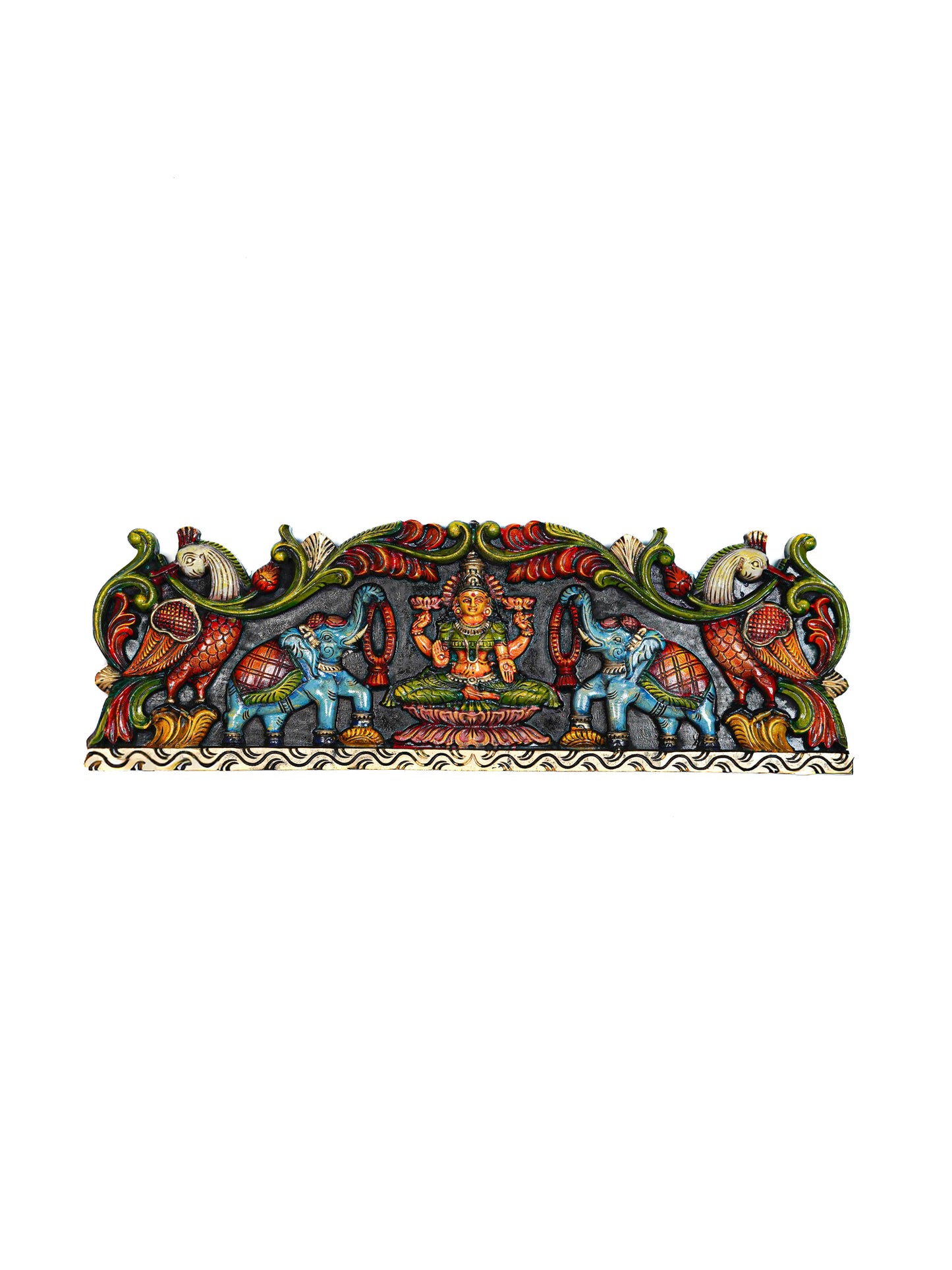 Wooden Carved Gajalakshmi Wall Hanging Panel - 26 inch - WL5632