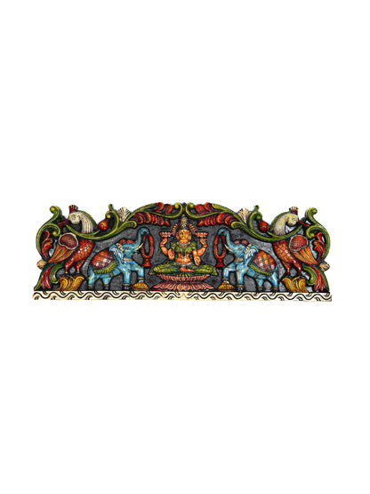 Wooden Carved Gajalakshmi Wall Hanging Panel - 26 inch - WL5632
