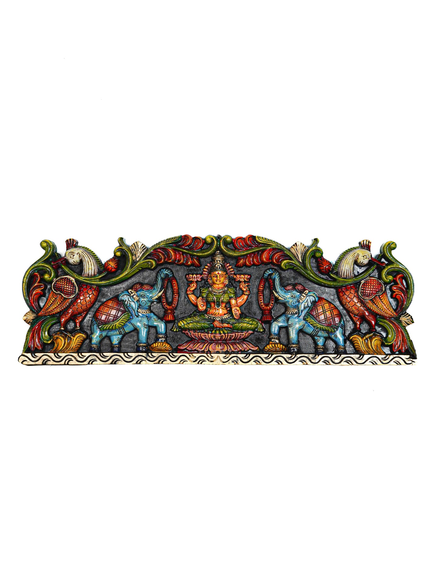 Wooden Carved Gajalakshmi Wall Hanging Panel - 26 inch - WL5632