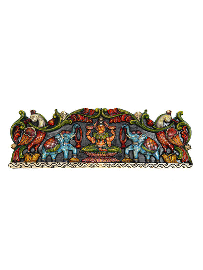 Wooden Carved Gajalakshmi Wall Hanging Panel - 26 inch - WL5632