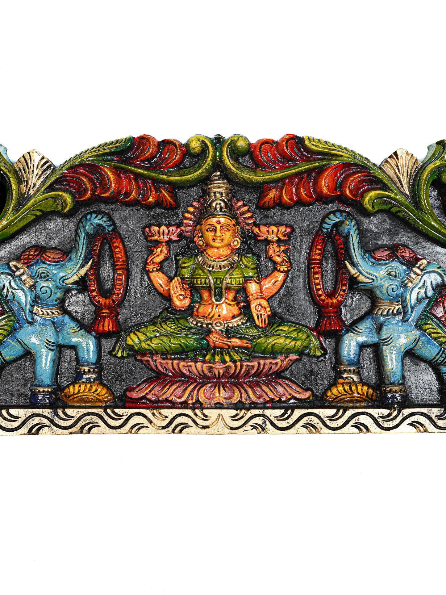 Wooden Carved Gajalakshmi Wall Hanging Panel - 26 inch - WL5632