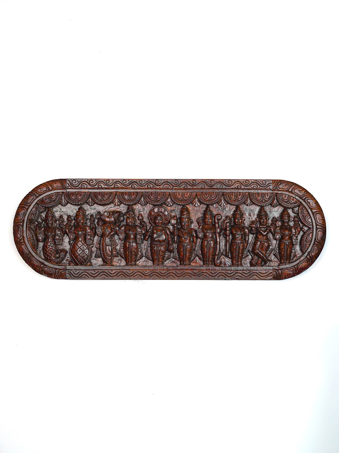 Wooden Carved Dasavatharam Wall Hanging Panel - Brown - 36 inch - WL5633