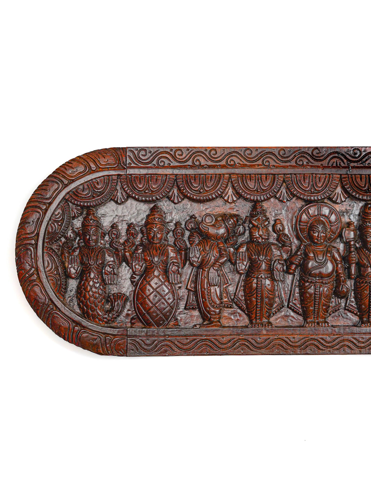 Wooden Carved Dasavatharam Wall Hanging Panel - Brown - 36 inch - WL5633