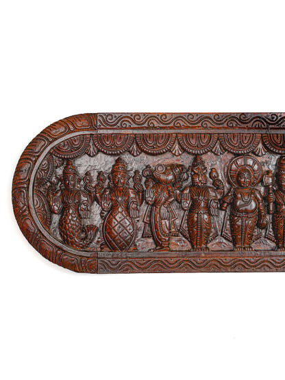 Wooden Carved Dasavatharam Wall Hanging Panel - Brown - 36 inch - WL5633