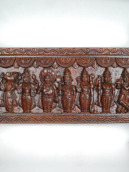 Wooden Carved Dasavatharam Wall Hanging Panel - Brown - 36 inch - WL5633