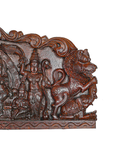Wooden Carved Ram Darbar with Yazhi Wall Hanging Panel - 30 inch - WL5634